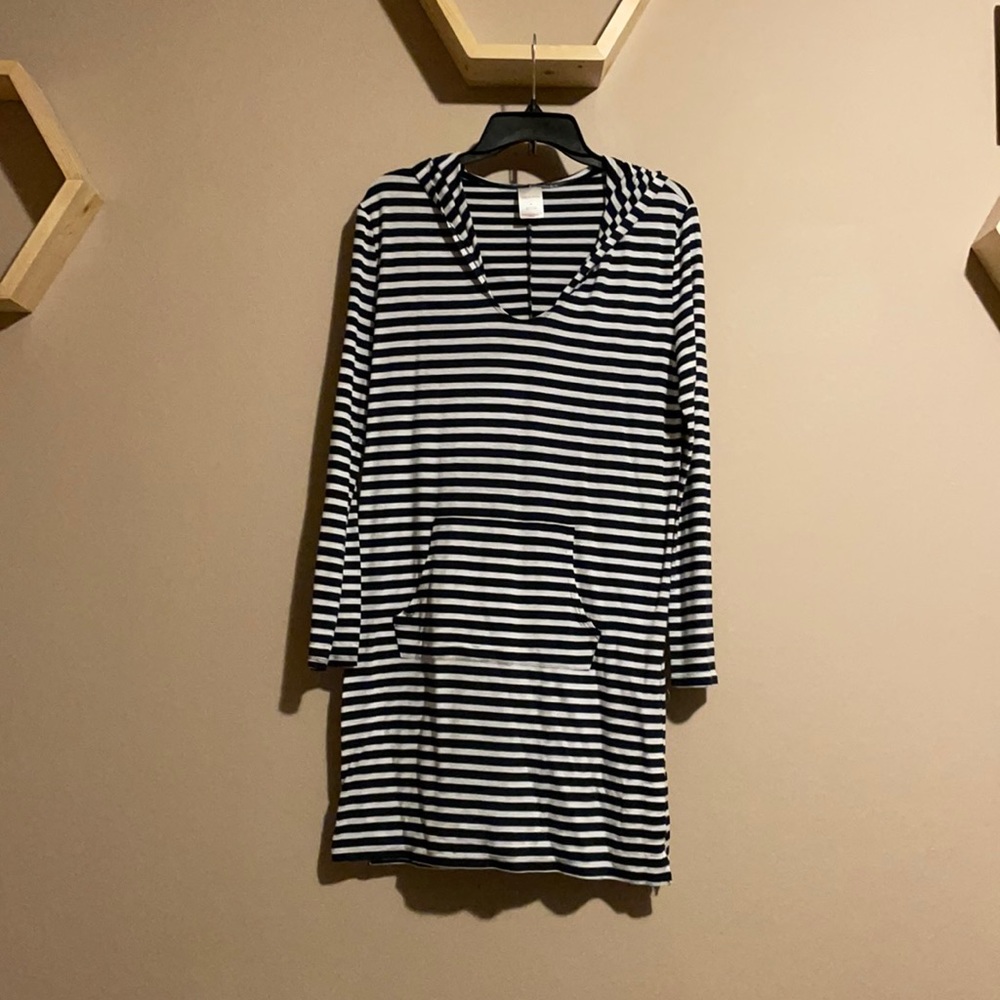 Size medium, long sleeved, lightweight striped dress. Brand Merona.